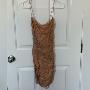 Oh Polly Gold Embellished Ruched Mini Dress size 4